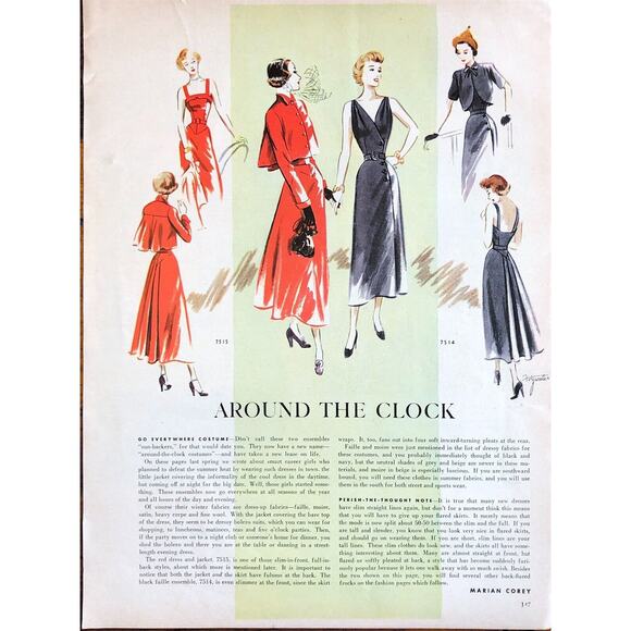 Vtg 1948 McCalls Around the Clock Pattern Magazine Ad Evening Wear Seamstress - Picture 1 of 1